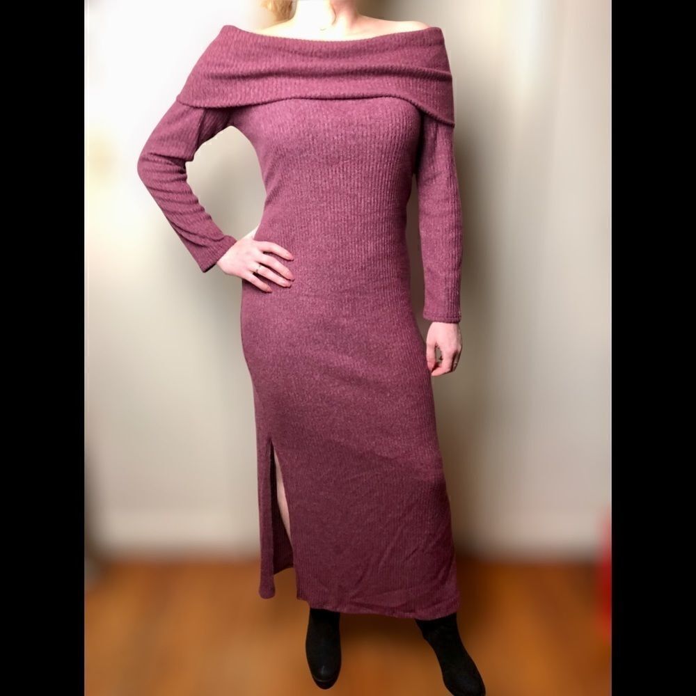 Purple Off the Shoulder Ribbed Maxi Dress Size L
